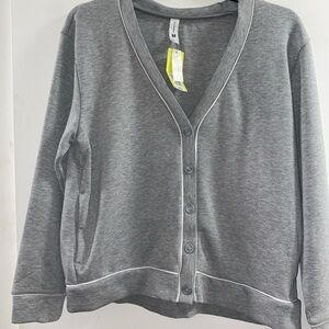 All in Motion Heather Gray Cardigan with White Trim